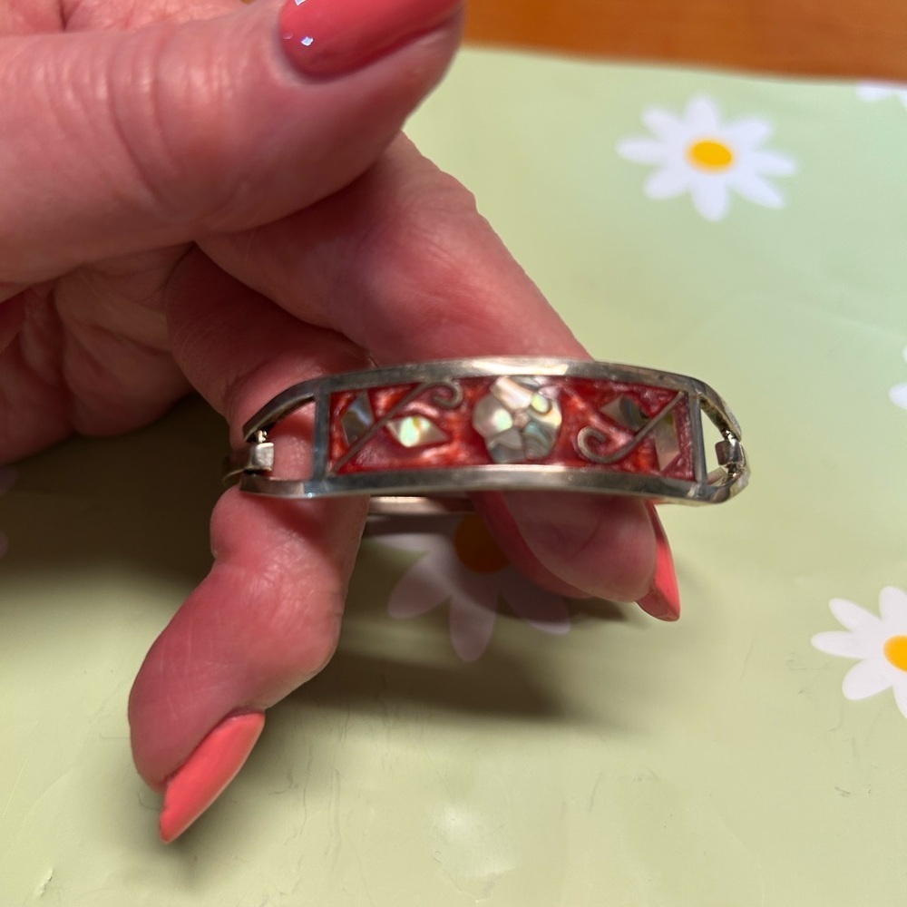 Red and Silver Bangle Bracelet